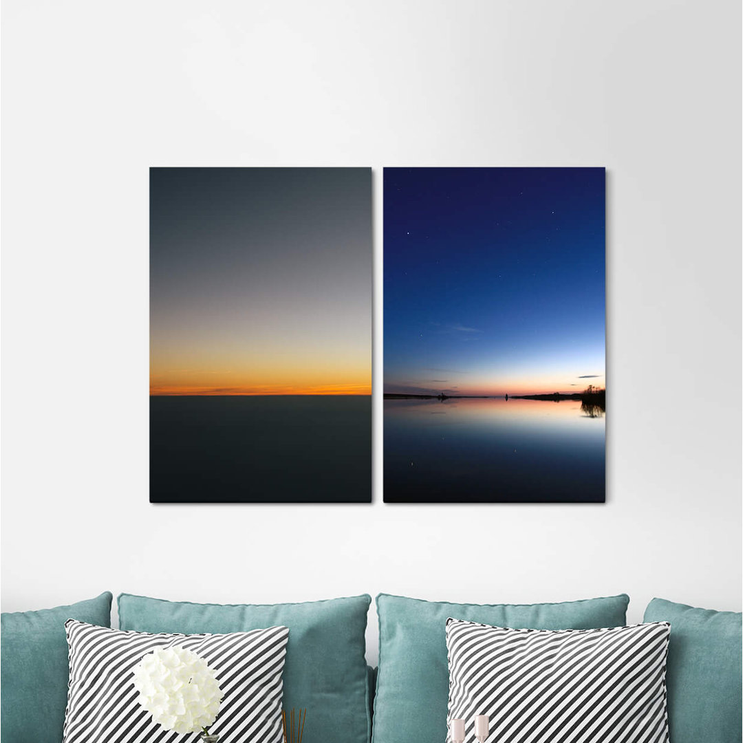 2-tlg. Leinwandbilder-Set - Grafikdruck „Horizon Sky Sunset Lake Night Sky Dusk Clouds”