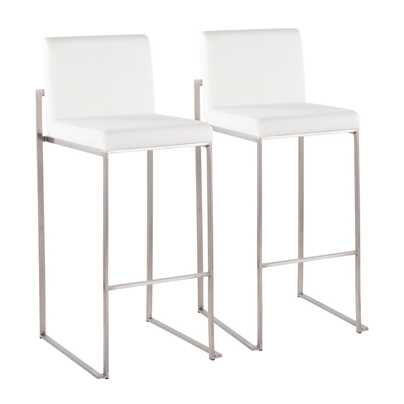 Tabouret de bar contemporain à haut dossier en acier inoxydable et velours blanc - ensemble de 2
