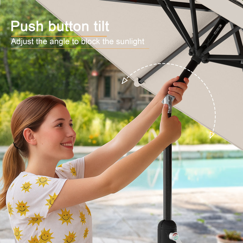 Parasol de marché de 9 pi Donyeal, parasol d'extérieur avec manivelle et inclinaison, protection contre les rayons UV pour toutes les saisons
