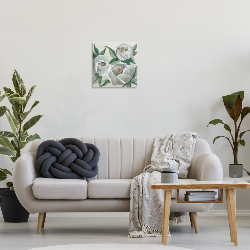  Art mural rond sur pivoines blanches par Jacob Q, H 17 po x l 17 po