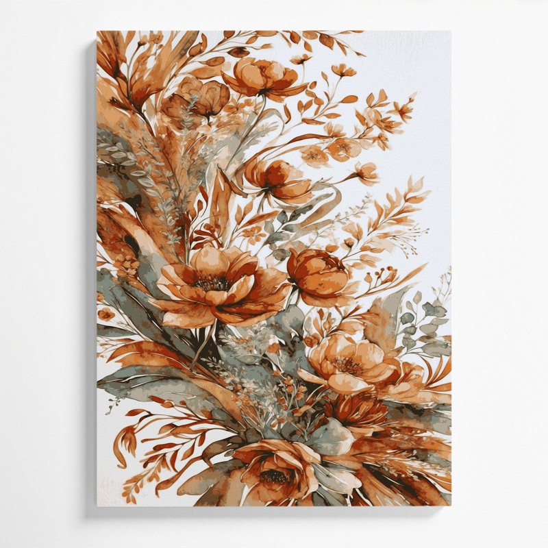 Aquarelle, art floral sur toile 43 gris, H 24 po x l 36 po