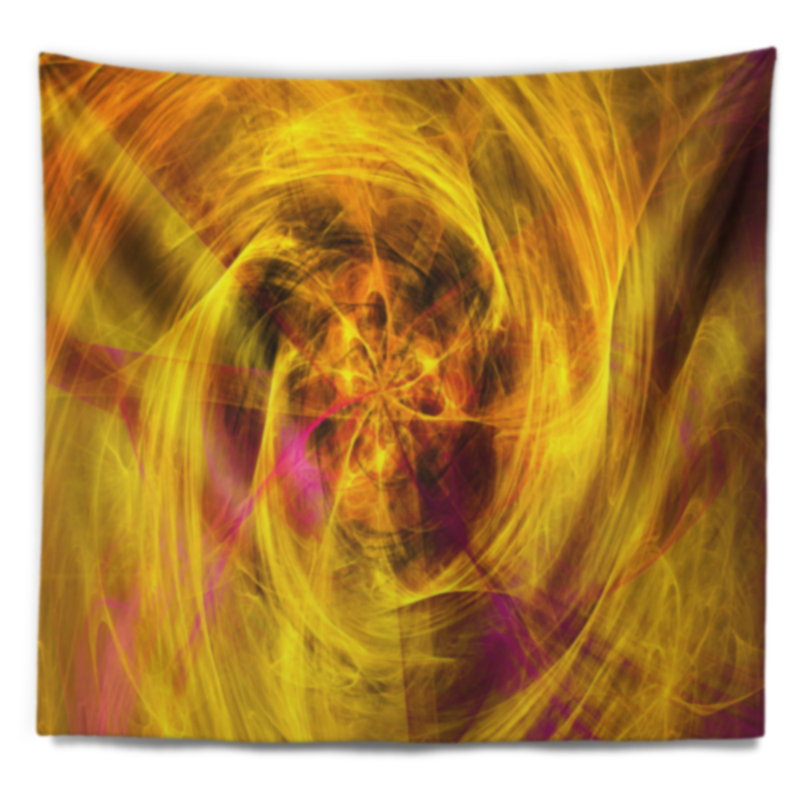 Tapisserie abstraite mystique fractale dorée abstraite, H 32 po x l 39 po