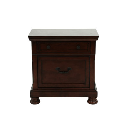 Table de chevet 2 tiroirs en cerisier antique avec fini bois d'hévéa