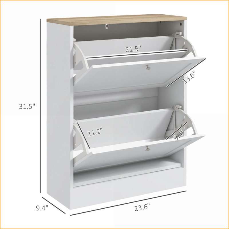 Cabinets Slim Modern Entryway Shoe Storage with 2 Flip Drawers, Adjustable Shelves, Holds 12 Pairs | Off-White | Particle Board