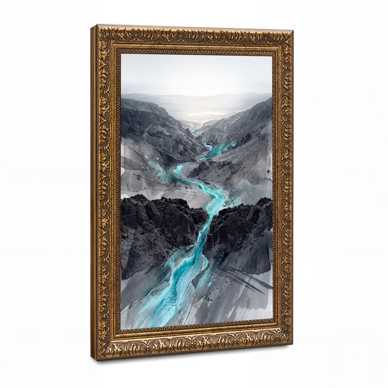 «Turquoise River Winding Through Gray Rocky Canyon», art mural, 30"H x 20"W