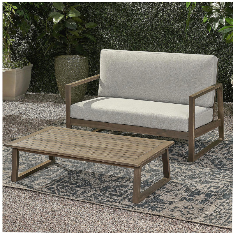BELGIAN LOVESEAT & COFFEE TABLE, Gray Cushion/Dark Gray Frame