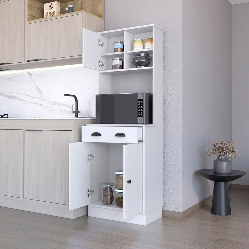 Armoire de cuisine à micro-ondes avec 3 portes, poignées et tiroir Powell