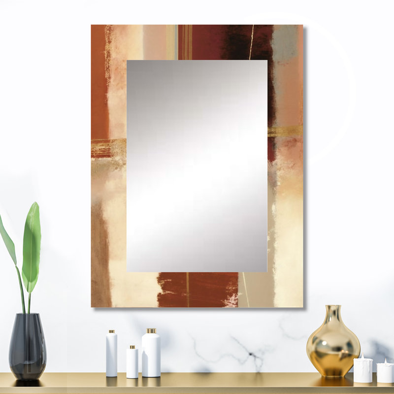 Chocolat brun élémentaire VI - miroir décoratif abstrait, miroir mural brun, impression d'art en métal, 32 po x 24 po