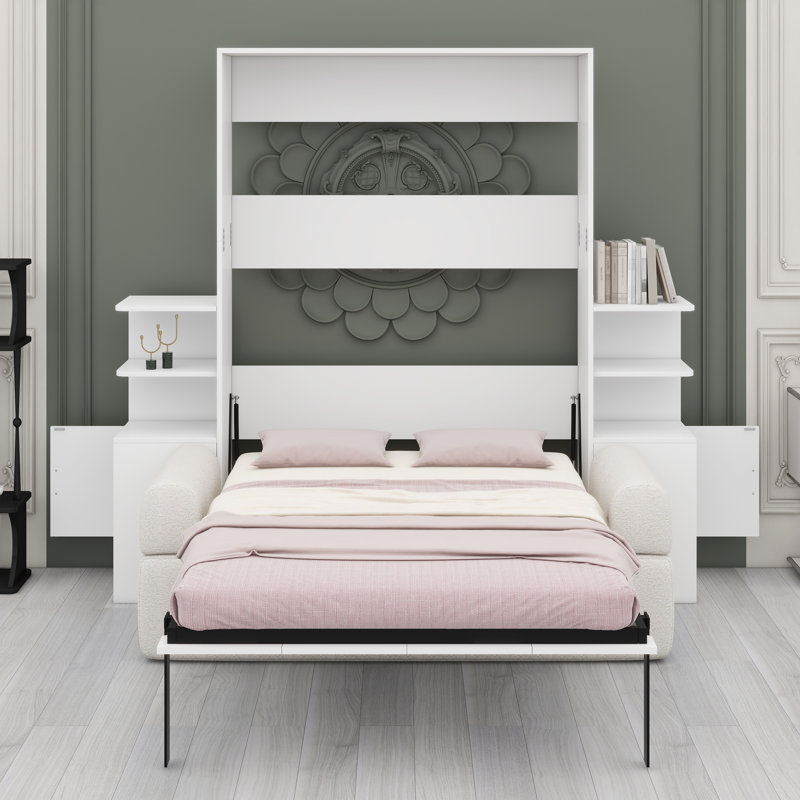 Lit escamotable mural avec canapé et rangement intégrés pour une vie multifonctionnelle, Blanc