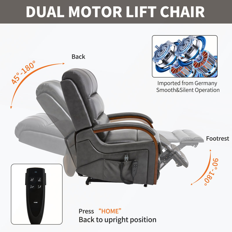 Power Lift Recliner Chair with Dual Motor and Heat Massage for Comfort and Support Up to 350 LBS, Gray