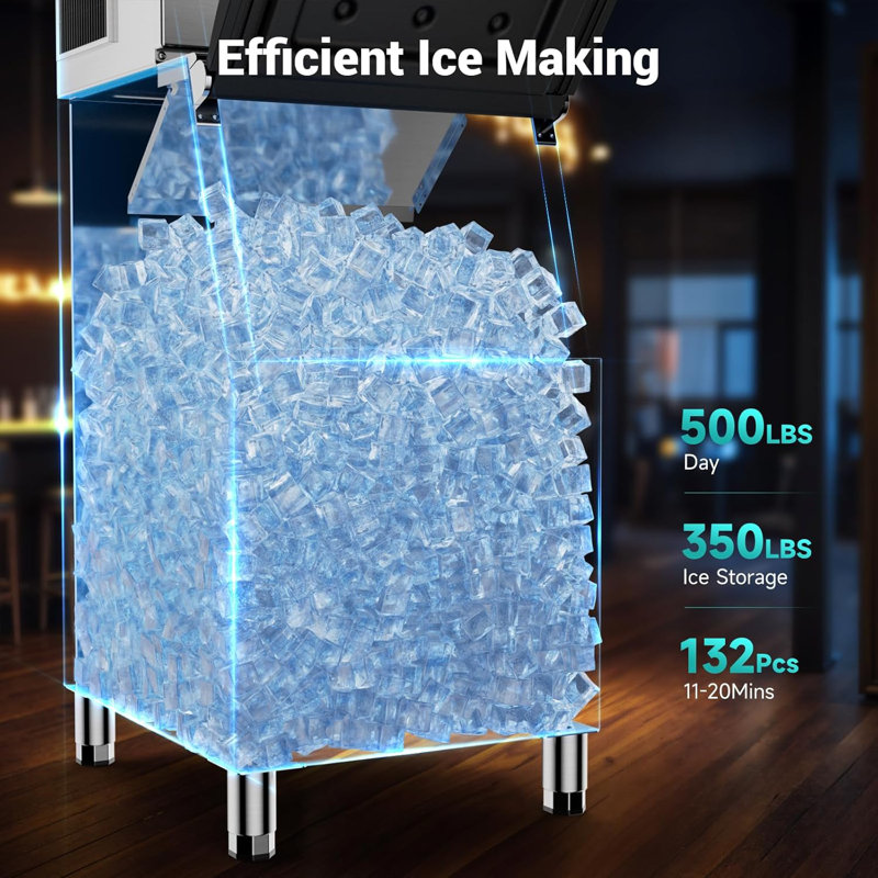 500LBS/24H Commercial Ice Maker, 360LBS Storage, 30-Grade Adjustable Ice & Touch Screen Control