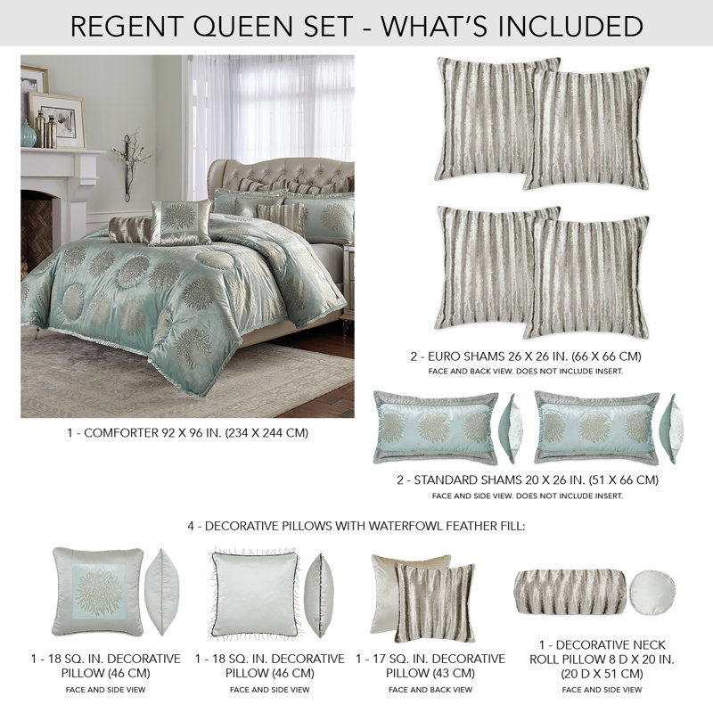 Regent 10 Piece King Comforter Set, Queen Comforter + 12 Additional Pieces