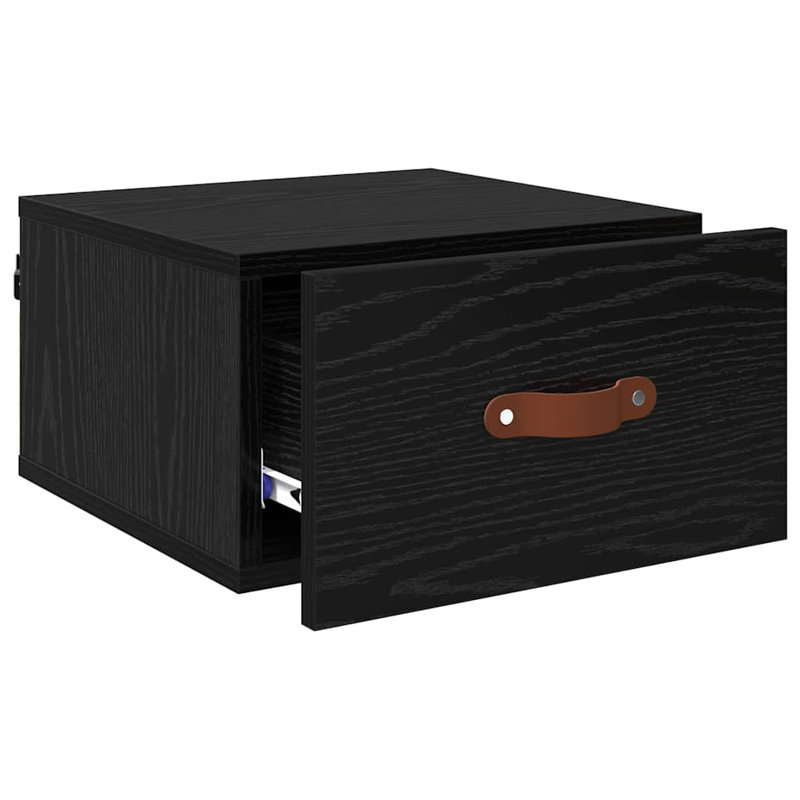 Manufactured Wood Bedside Table, Black Oak