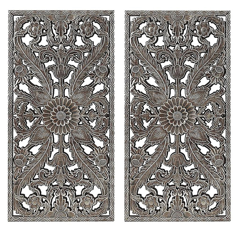 Ensemble de 2 décorations murales en bois sculpté vieilli, Bronze