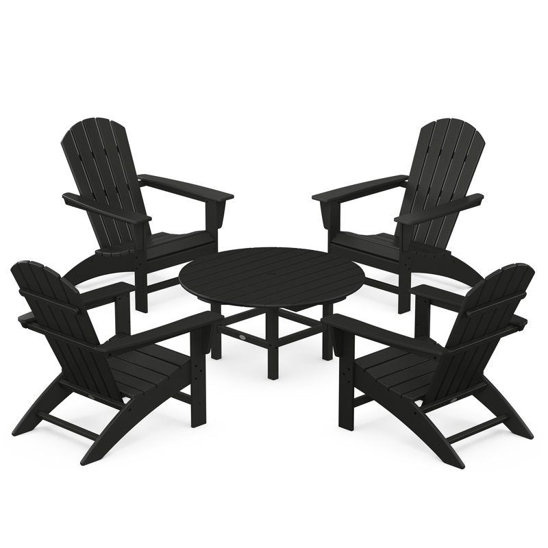 POLYWOOD Nautical 5-Piece Adirondack Chair Conversation Set, Black