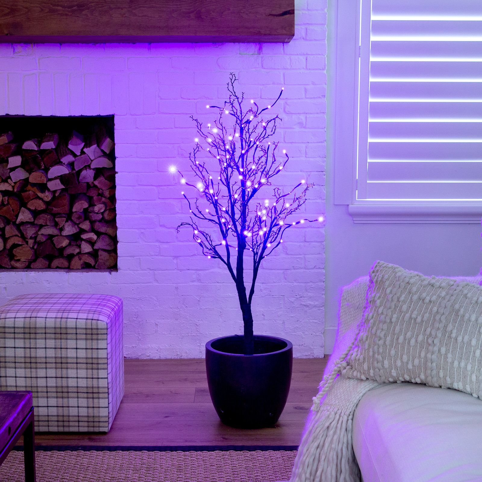4ft. Pre-Lit Halloween Deluxe Black Twig Artificial Fall Tree with 81 Orange and Purple LED Lights