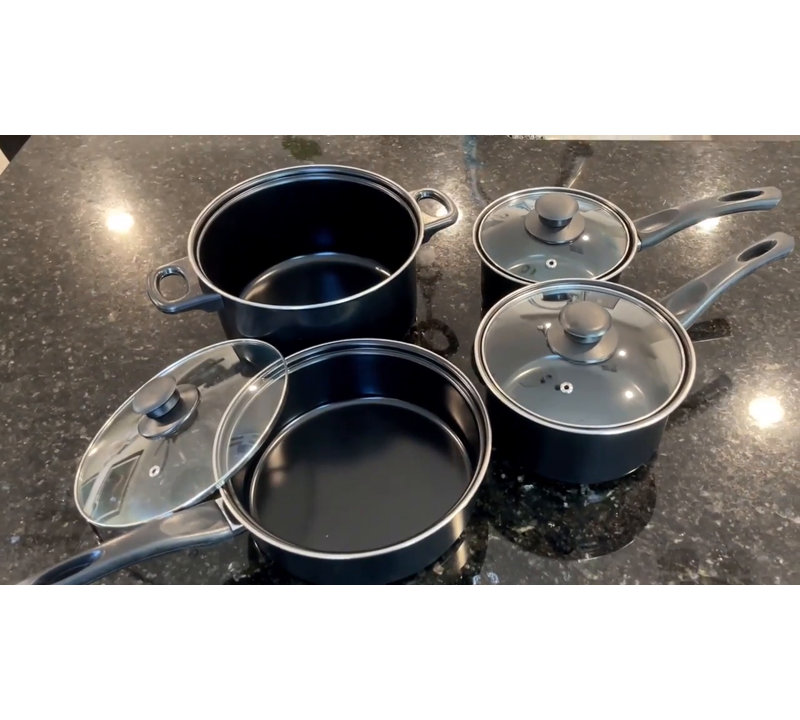 Sleek 7-Piece Black Carbon Steel Non-Stick Cookware Set
