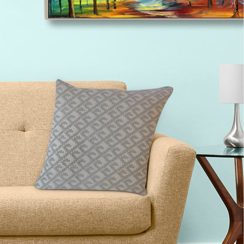 Oreiller Tadewi Crewel, 26 po x 26 po, Argent/Gris, Coussin décoratif