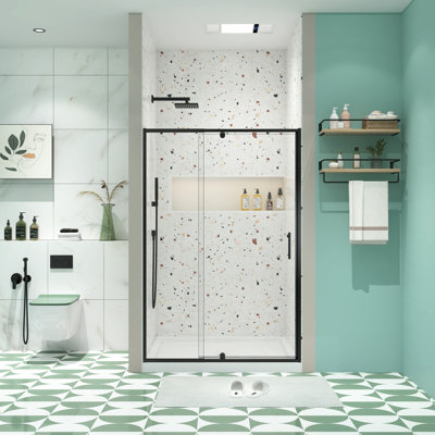 Pivot Swing Glass Shower Door - 50-54" X 71", Matte Black, 1/4" Tempered Glass, Stainless Steel Handle, Wall Adjustable, Reversible Installation, Good Leakage W 71" H Door, Swing, Hardware, Easy