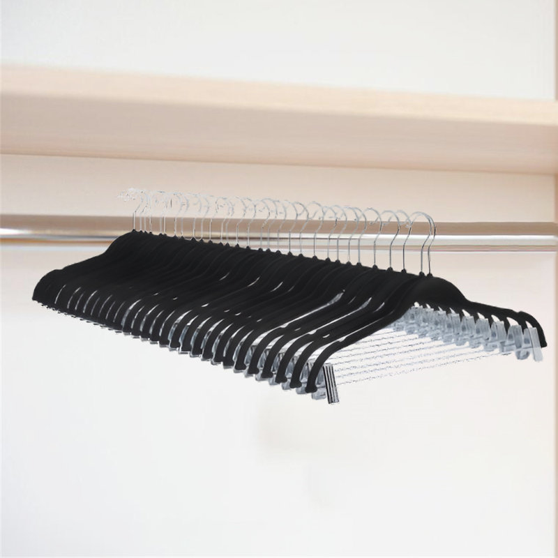 Cintres en velours antidérapants pour jupe avec pinces, noir, 24