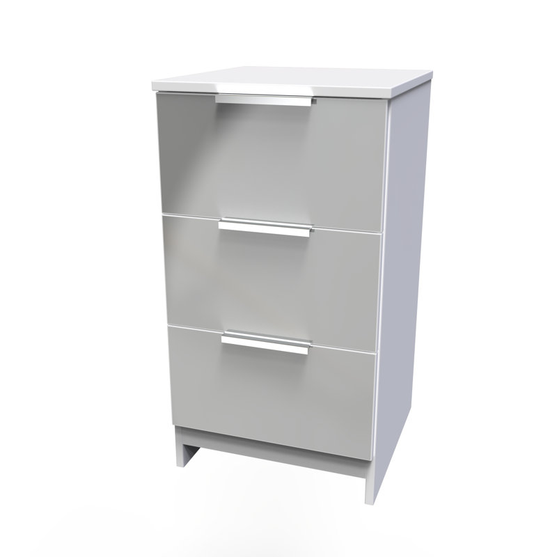 Fully Assembled Alianys 3 Drawer Bedside Table, Grey/White