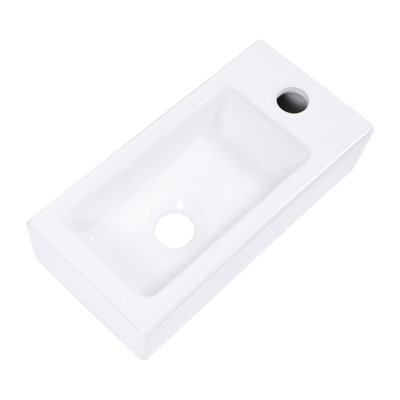 14.29X7.33 Inch Bathroom Sink Ceramic - Wall Mount, White, Stain , Rectangular, Faucet Hole Provided Mount Inch, Supplied