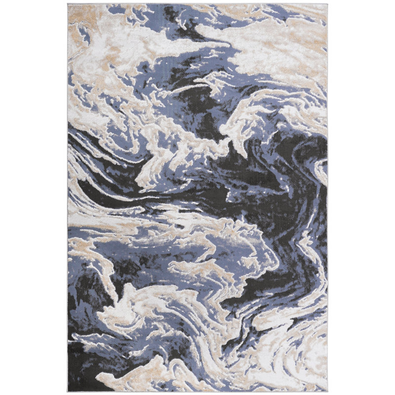 Loom & 5X7 Area Rug, Blue Abstract Allure, Non-Shedding, Stain , Improves Living Room And Nursery Non-Shedding Rug 5X7, , Fits Home Office