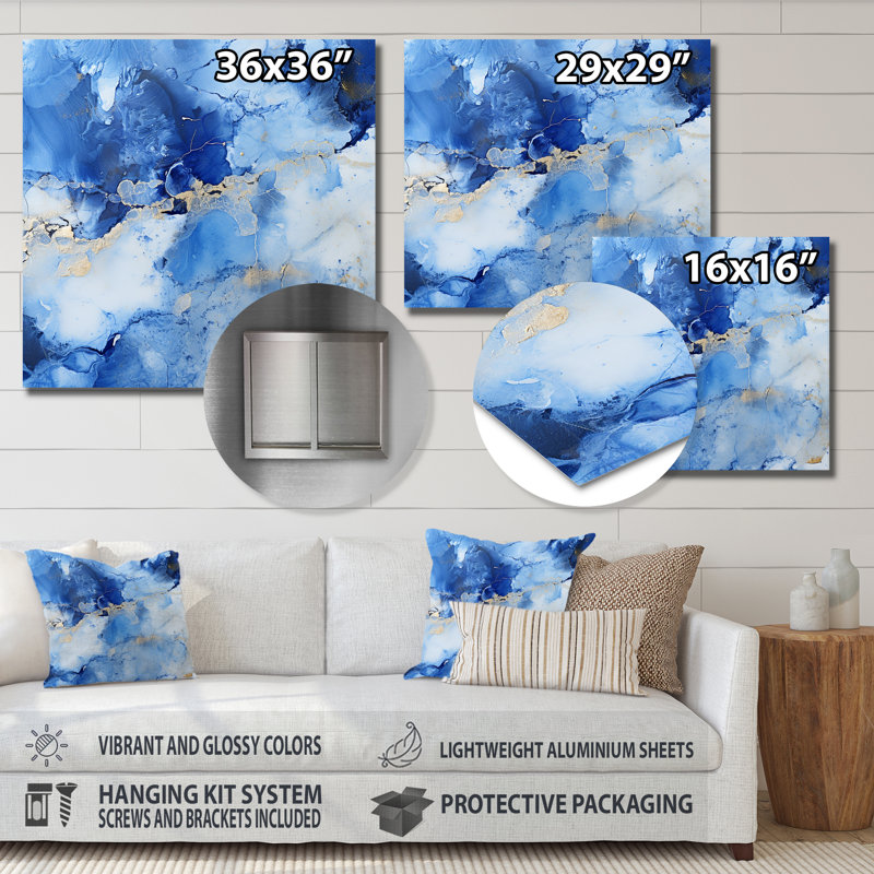 Sphère bleue - Art mural en métal, H 16 po x l 16 po
