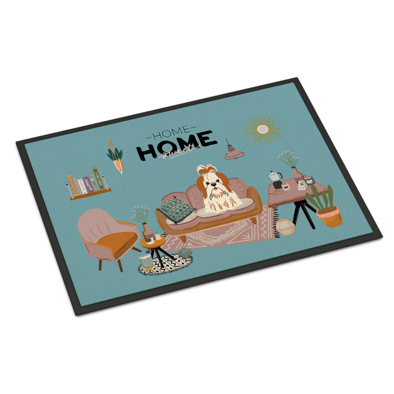 Tapis d'entrée antidérapant Guerline L 27 po x l 18 po, Shih Tzu rouge et blanc