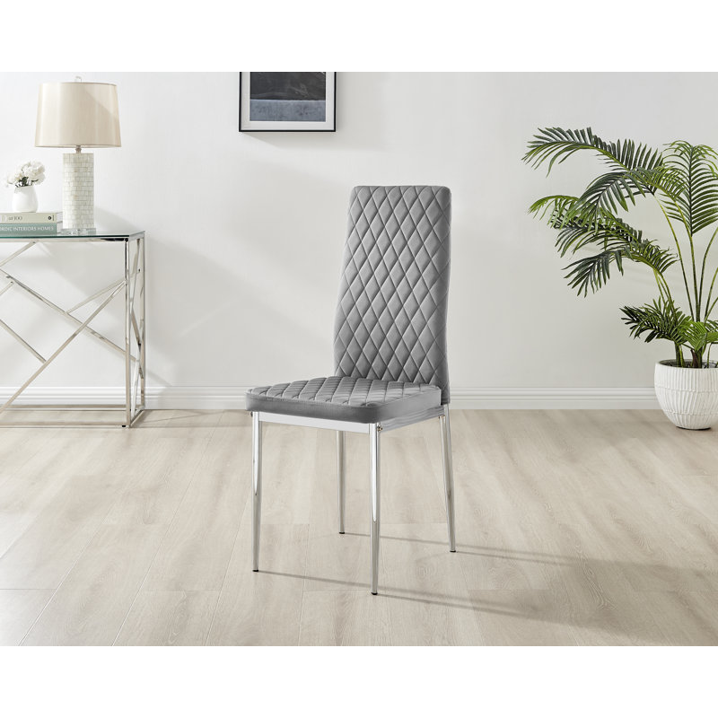 Keensburg Luxury Velvet Modern Tall Back Dining Chairs with Metal Legs & Diamond Stitching, Silver, Grey, 4