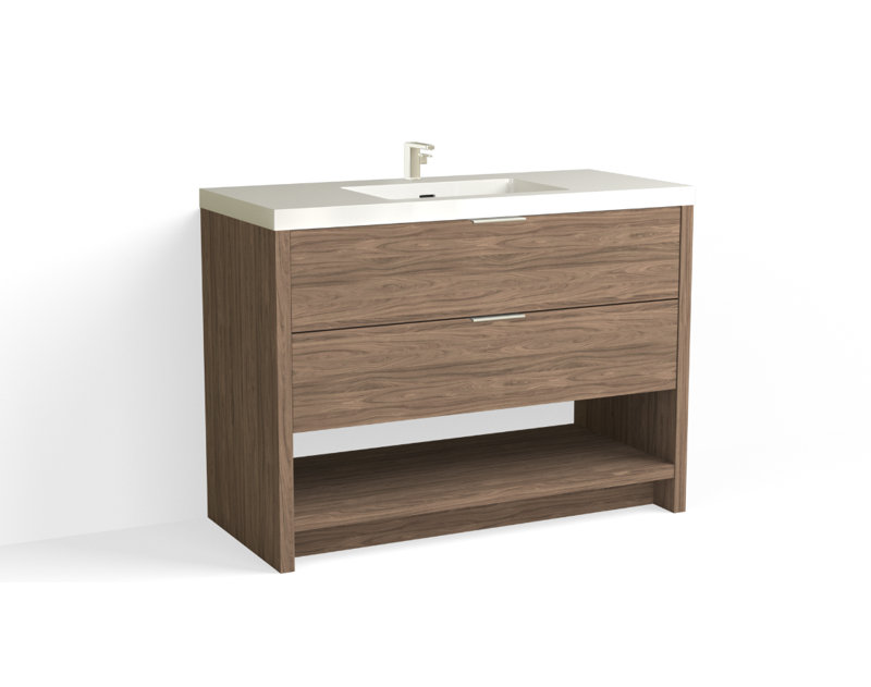 Vue 48" W Freestanding Single Bathroom Vanity, Nocino, Glossy White/Single, Polished Nickel