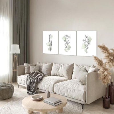 Art mural botanique vert sauge, Boho, maison de campagne, décor de plante encadrée, vert aquarelle fleurs sauvages, ligne de feuille florale, peintures, impressions botaniques minimalistes pour la chambre à coucher