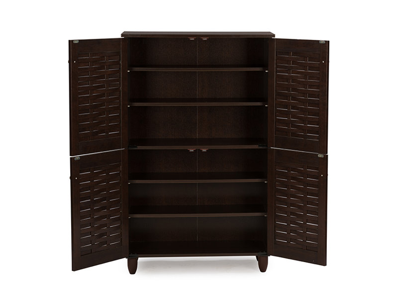 Baxton Studio Winda Dark Brown Shoe Storage Cabinet With 4 Doors and 6 Shelves 48.17" H
