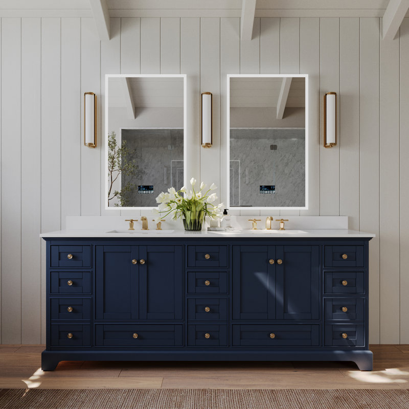Brimfield 84'' Free Standing Double Bathroom Vanity, Heritage Blue, Brushed Gold