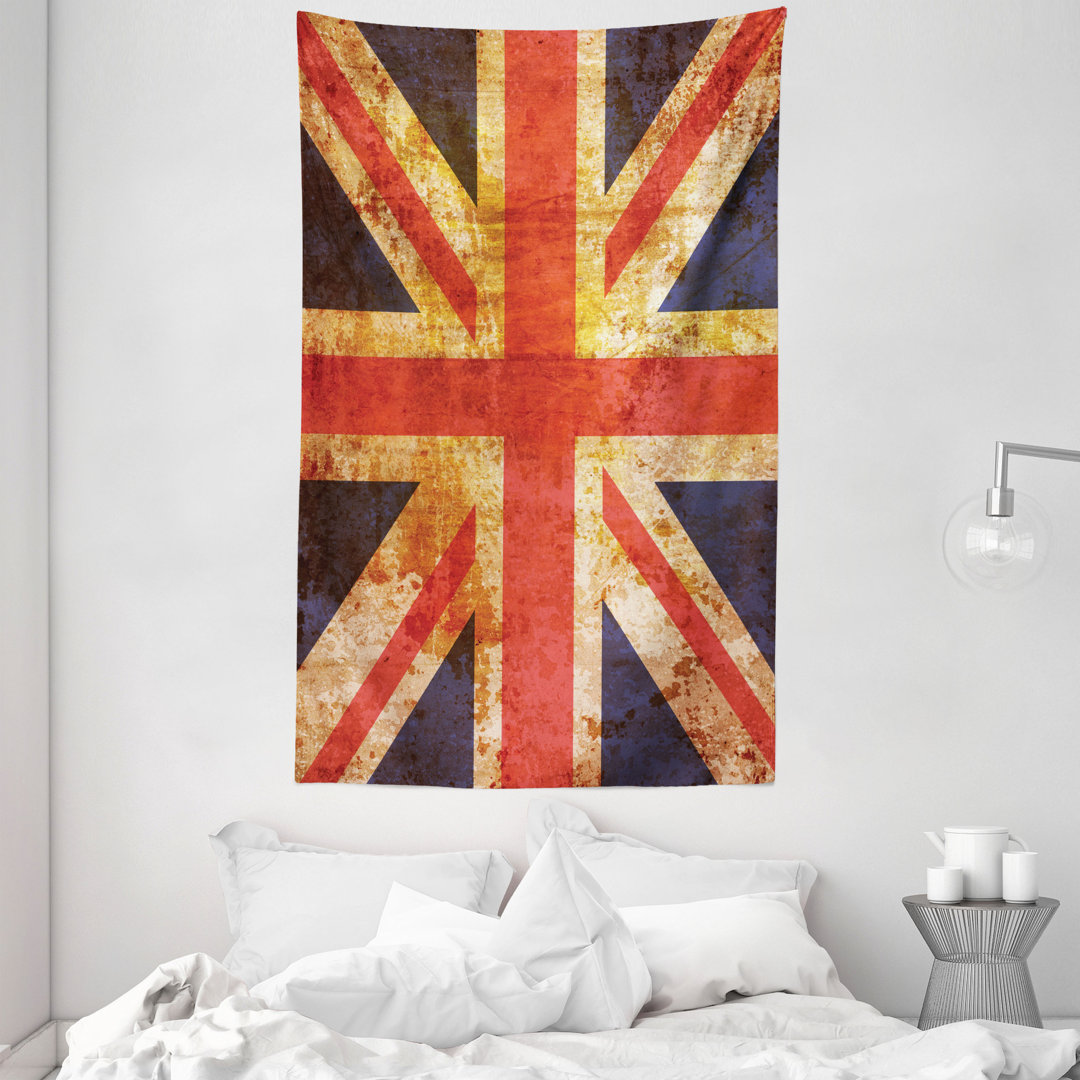 Wandteppich, Union Jack Motiv Grunge, Nachtblau Zinnoberrot