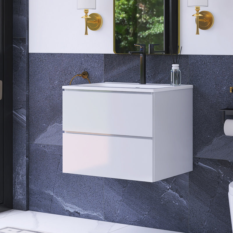 24 po W Meuble-lavabo mural simple avec un trou de robinet, Blanc