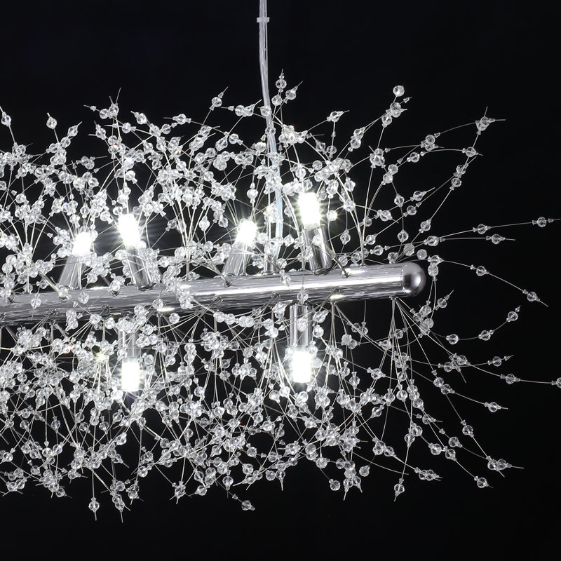 Dandelion 9 - Light Dandelion Starburst Sunburst Ceiling Lighting Kitchen Island Linear Pendant, Chrome
