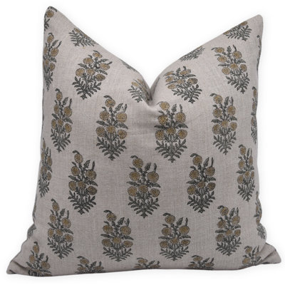 Fabdivine Hajara Handcrafted Linen Pillow Cover Fabdivine Block Print Cushion for Boho, Farmhouse, Vintage, and Modern Interiors- 14X20 Inch