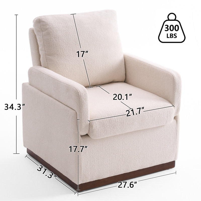 Chaise d'appoint moderne rembourrée avec base en bois massif Boucle, Tissu bouclé beige