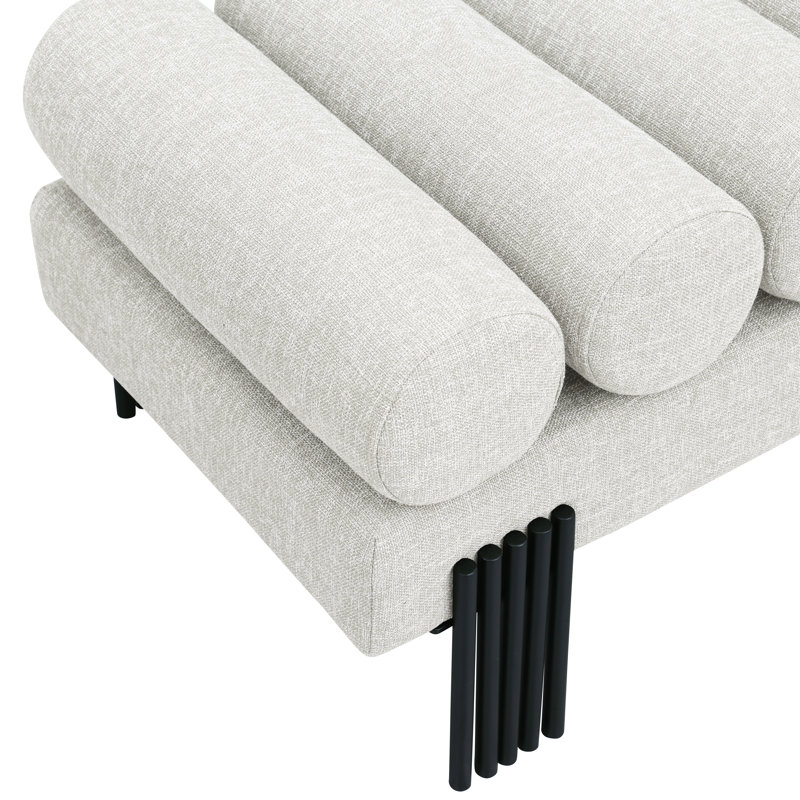 Banc rembourré Akeela, Tissu crème texturé en lin