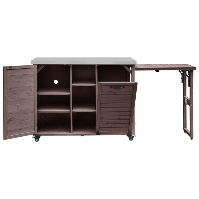 Armoire décorative avec plateau en acier inoxydable, îlot de cuisine extérieur avec table de barbecue pliable