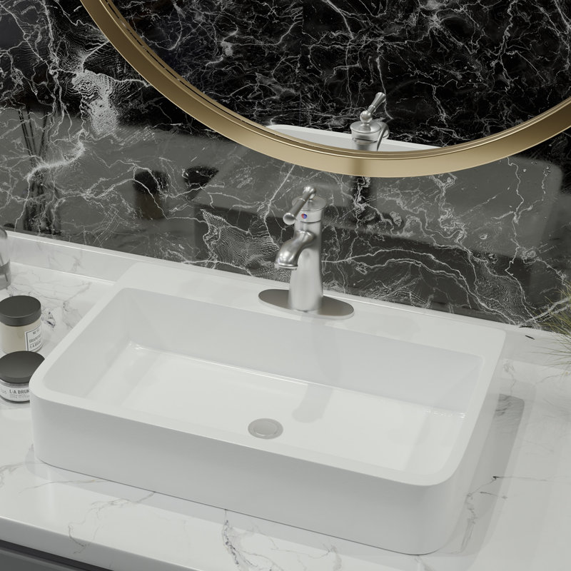 Robinet pour salle de bain à poignée simple avec drain, Brossé