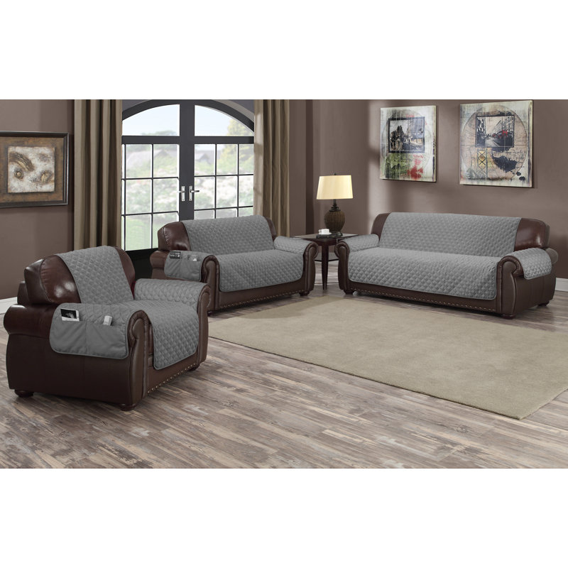 Housse pour canapé à coussins carrés/rectangulaires réversible, Gris / blanc, H 70,5 po x l 65 po x P 23 po