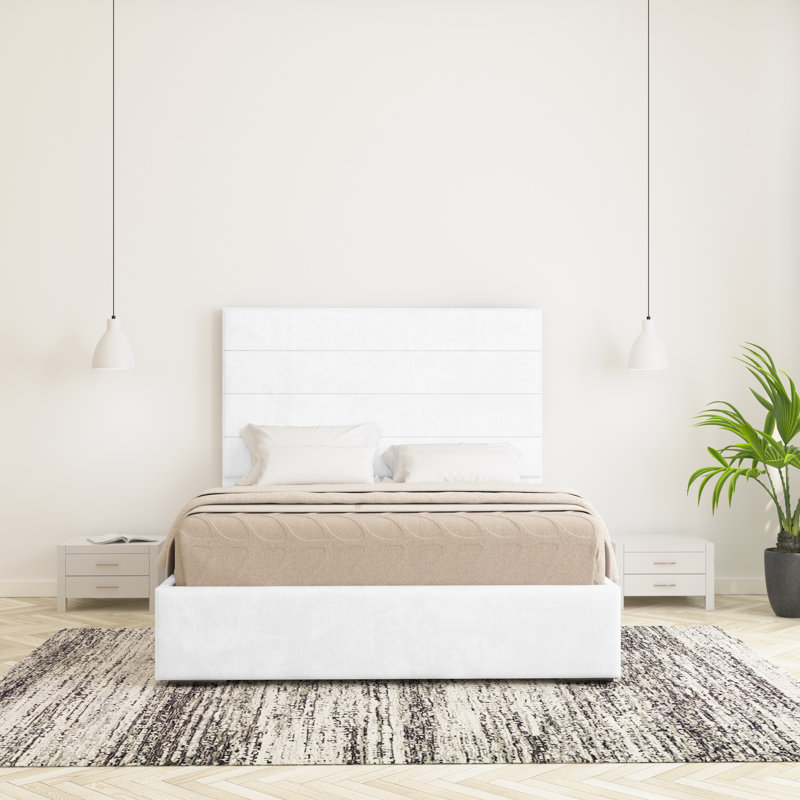 Chanute Upholstered Bed Frame, White, Single (3')