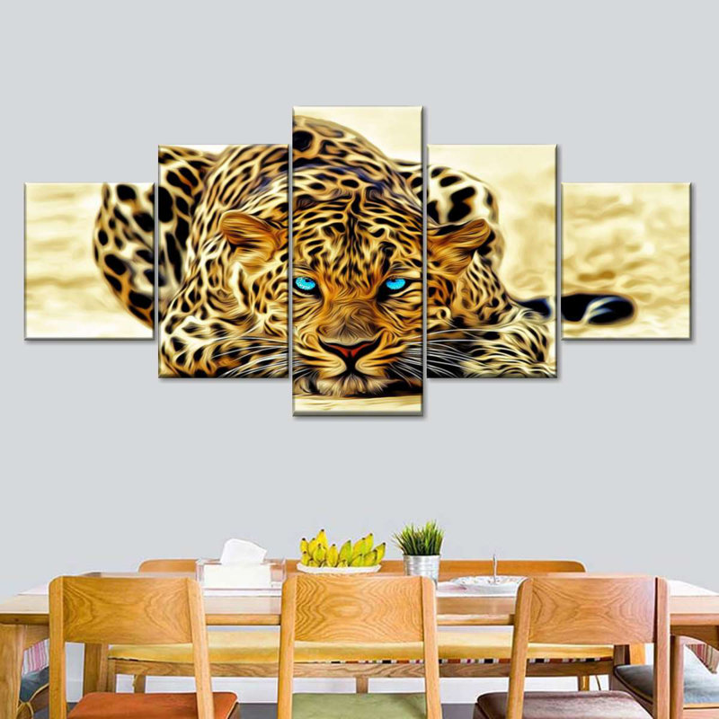 Ensemble 5 pièces jaguar sur toile Blue Eyed, H 55 po x l 24 po x P 1,25 po