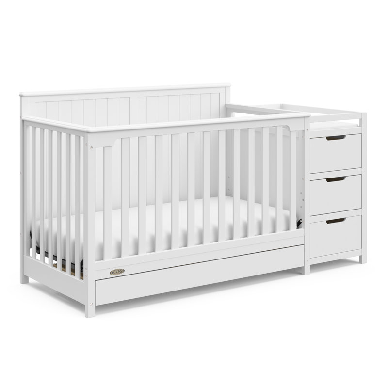 Lit de bébé convertible et table à langer avec rangement Hadley 5-en-1, Blanc, Lit à barreaux