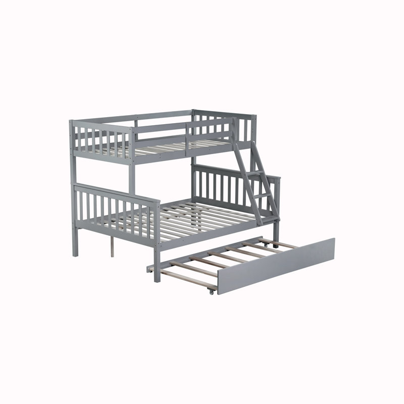 Lit simple superposé en bois d'hévéa simple avec lit gigogne, échelle convertible et garde-corps, lit convertible détachable, avec lit gigogne simple, gris