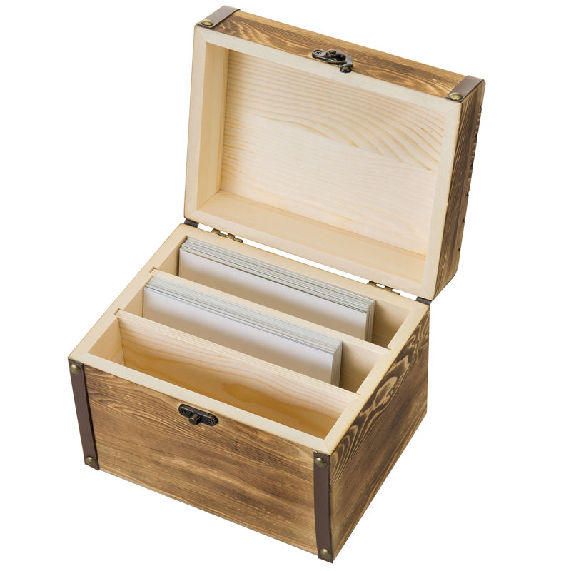Solid Wood Recipe Card Box, Brown