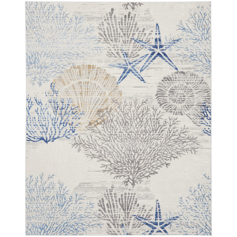 Tapis ivoire / bleu Lilyanna, Rectangle 9 pi x 12 pi
