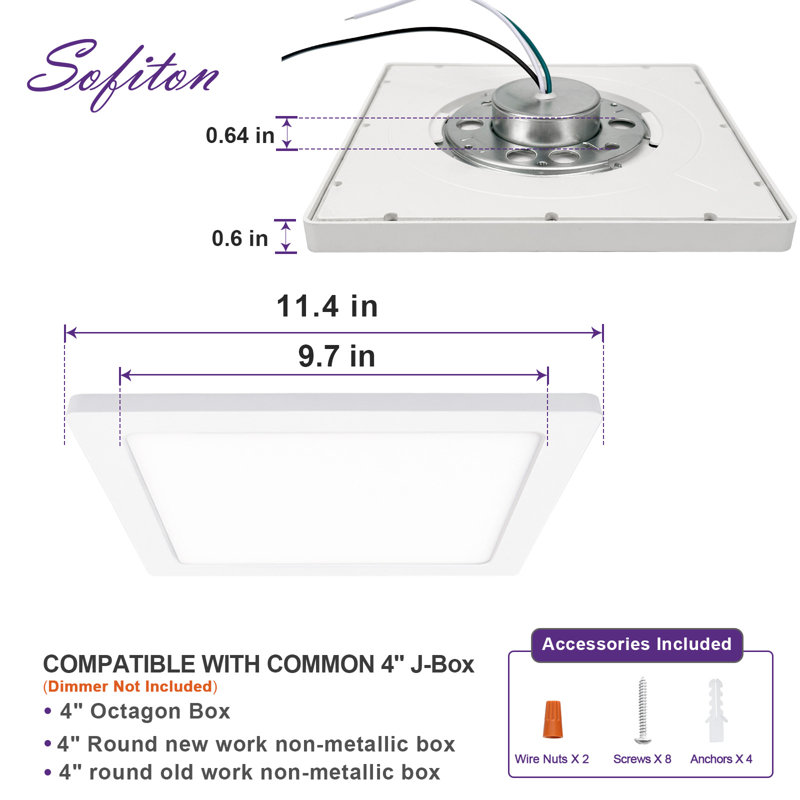 Kentrell Plastic LED Flush Mount, 0.6" H x 11.4" W x 11.4" D